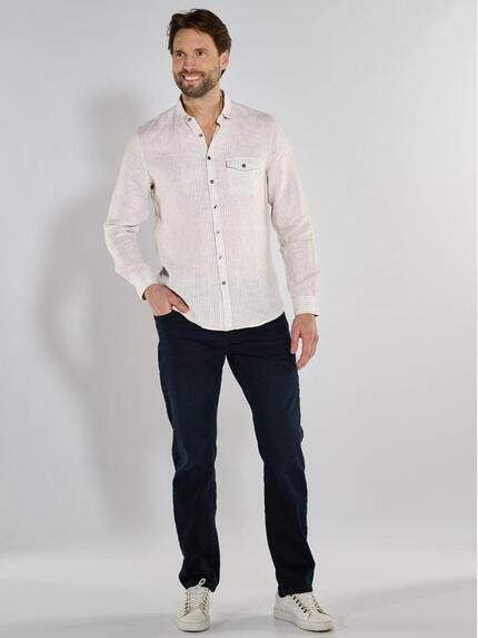 ENGBERS GERMANY Herren Langarm-Hemd aus softem Leinen Beige 36861