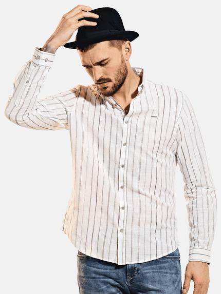 emilio adani Herren Modisches Freizeit-Hemd mit Streifen Weiß 31557