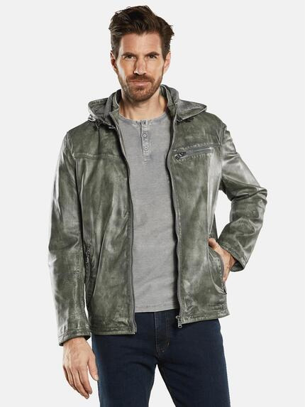 engbers Lederjacke mit abnehmbarer Kapuze Dunkelgruen