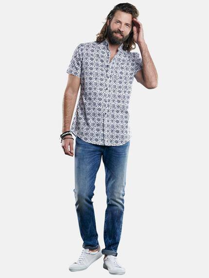 emilio adani Herren Kurzarmhemd mit modischem All-Over Print Blau 29702 emilio adani Herren Kurzarmhemd mit modischem All-Over Print Blau 29702