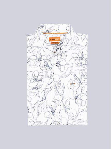 emilio adani Herren Kurzarm-Hemd gemustert Reinweiss 38895