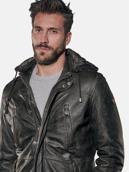 emilio adani Herren Lederjacke Schwarzbraun 30773