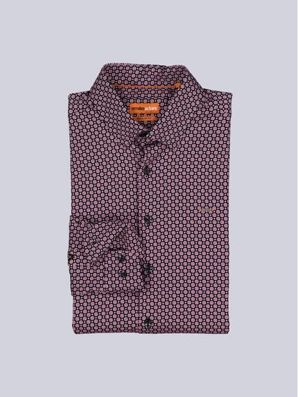 emilio adani Herren Langarm-Hemd gemustert Bordeaux 39596