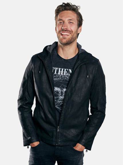 emilio adani leichte Lederjacke mit Kapuze Schwarz