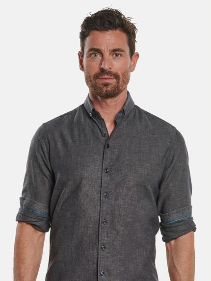 ENGBERS GERMANY Herren Langarm-Hemd aus Leinen Anthrazit 32688