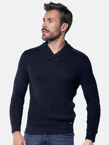 emilio adani Modischer Schalkragenpullover Indigoblau