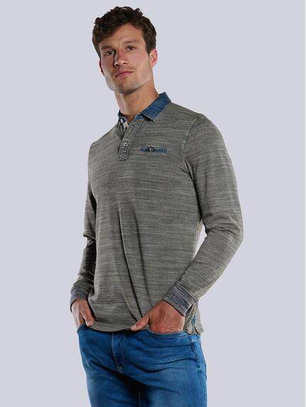 engbers Langarm-Shirt Polo Kieselgrau