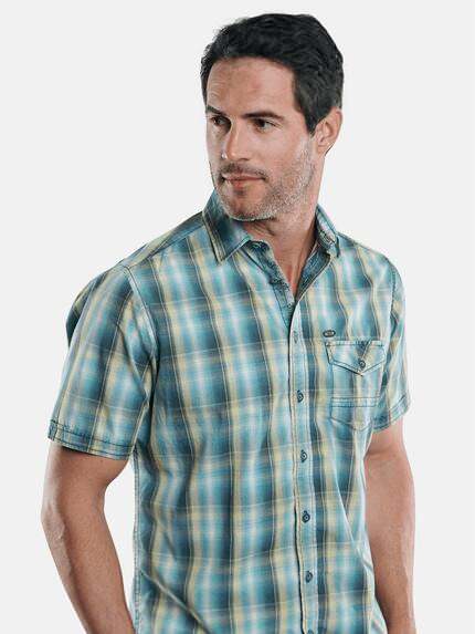 engbers Herren Kariertes Halbarmhemd Limonengelb 29091