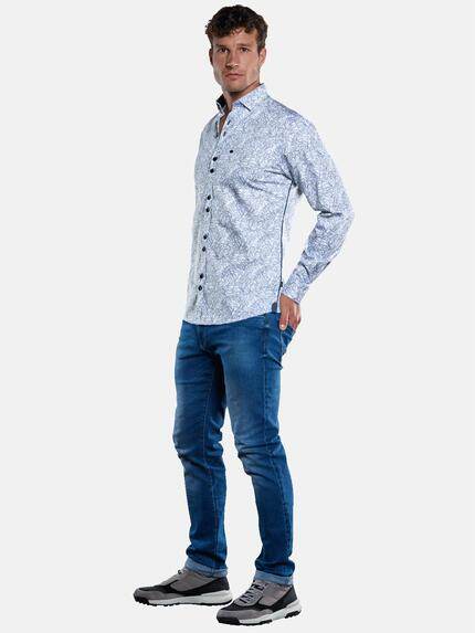 engbers Herren Langarm-Hemd mit floralem Print Himmelblau 33466