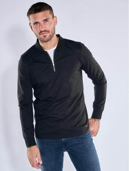 emilio adani Langarm-Shirt mit Polokragen Schwarz