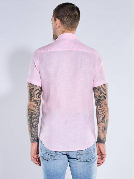 emilio adani Herren Leinen-Kurzarmhemd mit Brusttasche Rosa 40345 emilio adani Herren Leinen-Kurzarmhemd mit Brusttasche Rosa 40345