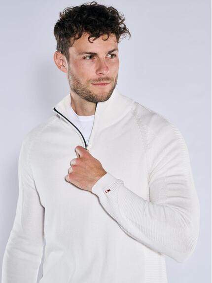 emilio adani Herren Pullover mit Troyerkragen Weiß 39234 emilio adani Herren Pullover mit Troyerkragen Weiß 39234