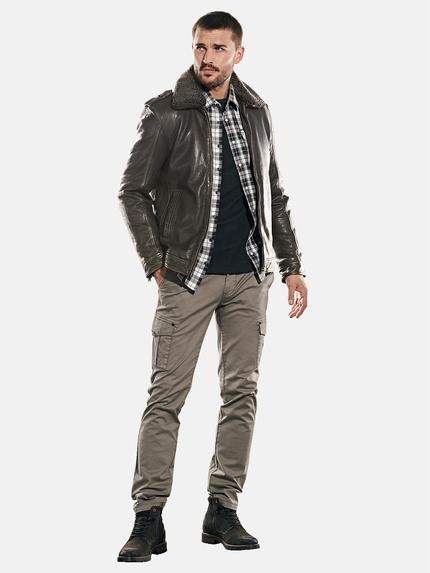 emilio adani Herren Lederjacke mit abnehmbaren Kragen Braun 31876 emilio adani Herren Lederjacke mit abnehmbaren Kragen Braun 31876