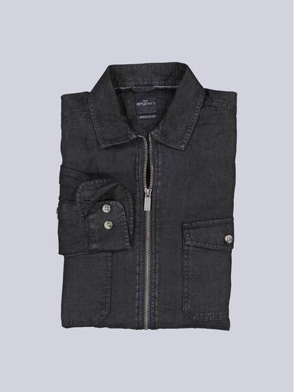 engbers Herren Leinen Overshirt mit Zipper Saphirblau 40212
