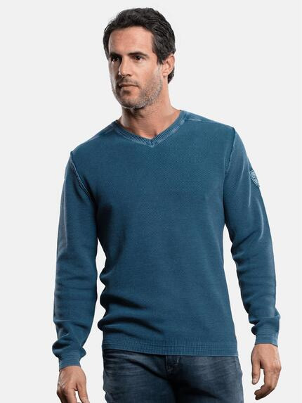 engbers Baumwollpullover mit Rippstruktur Himmelblau