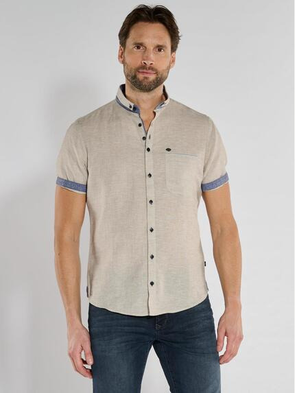 engbers Kurzarm-Hemd mit Leinenanteil Braunbeige