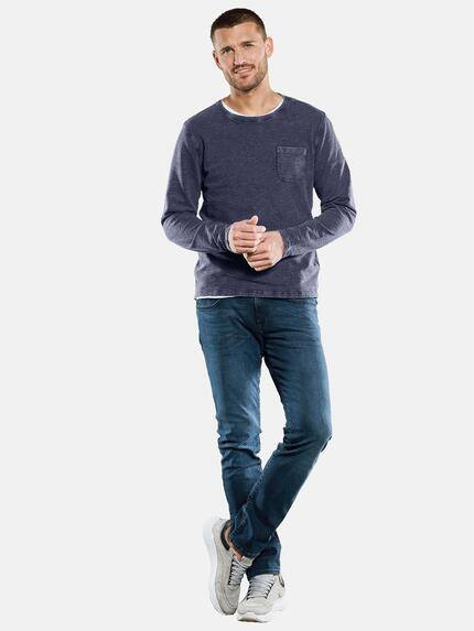 emilio adani Herren Langarm-Shirt mit feiner Struktur Blau 33421