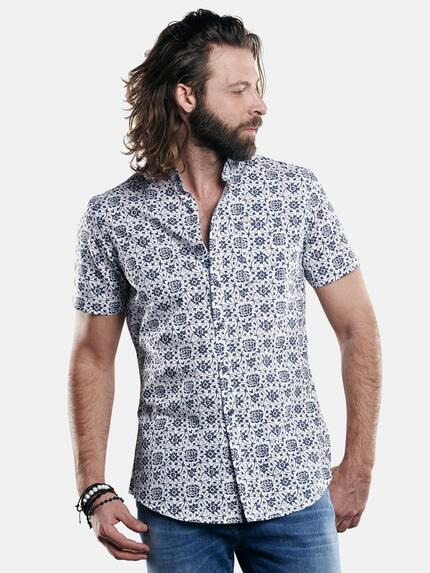 emilio adani Kurzarmhemd mit modischem All-Over Print Marineblau
