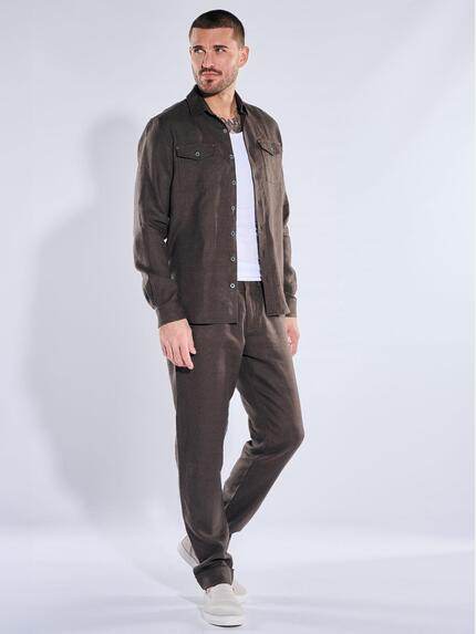 emilio adani Herren Chino aus 100% Leinen Dunkelbraun 40687