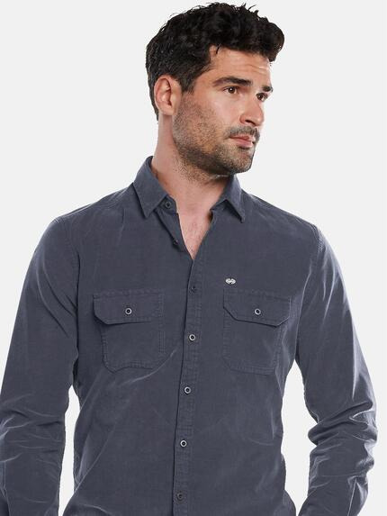 engbers Herren Langarm-Hemd aus Cord Marineblau 32007