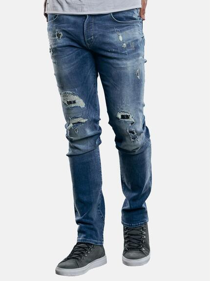 emilio adani Superstretch Jeans mit modischen Destroys Taubenblau