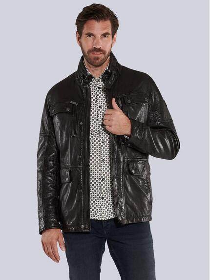 ENGBERS GERMANY Lederjacke mit innovativer Warenoberfläche Schwarzbraun