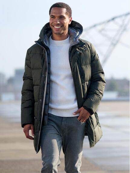 emilio adani Herren Mantel mit abnehmbarer Kapuze Oliv 39526