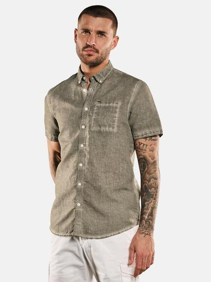 emilio adani Kurzarm-Hemd mit Leinenanteil Khaki