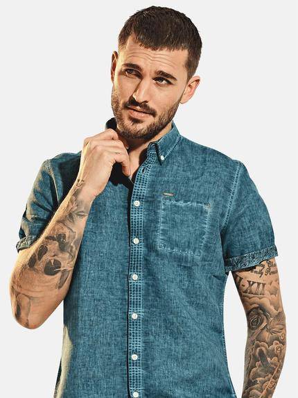 emilio adani Herren Kurzarm-Hemd-uni Türkis 31612 emilio adani Herren Kurzarm-Hemd-uni Türkis 31612