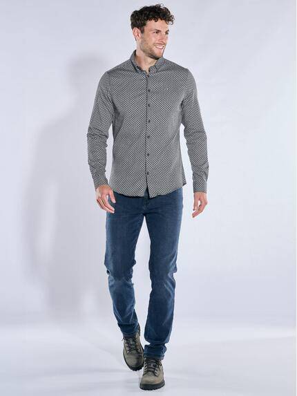 emilio adani Herren Langarm-Hemd gemustert Schwarz 39597