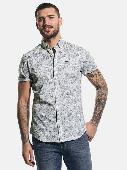 emilio adani Kurzarm-Hemd mit All-Over-Print Kieselgrau