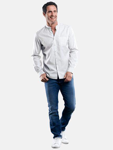 engbers Herren Gestreiftes Stehkragenhemd Naturweiss 29096 engbers Herren Gestreiftes Stehkragenhemd Naturweiss 29096