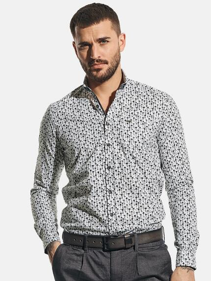 emilio adani Langarmhemd mit stylischem All-Over Print Saphirblau
