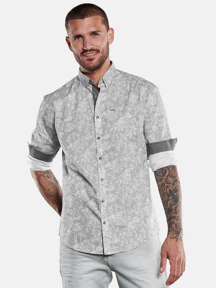 emilio adani Langarm-Hemd mit floralem All-Over-Print Silbergrau