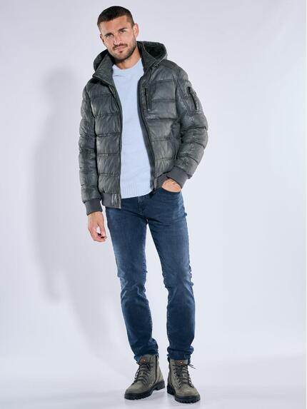 emilio adani Herren Lederjacke mit abnehmbarer Kapuze Mittelblau 39279 emilio adani Herren Lederjacke mit abnehmbarer Kapuze Mittelblau 39279