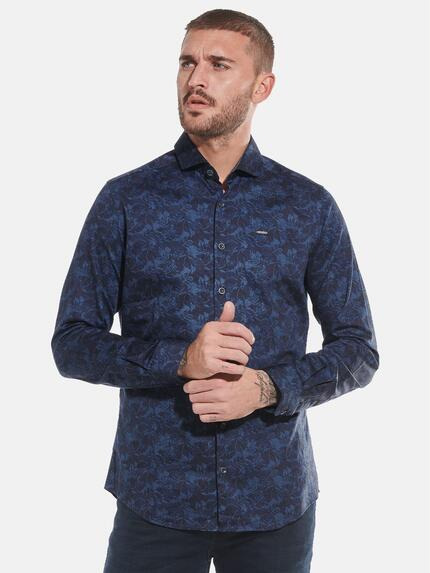 emilio adani Langarm-Hemd mit Floralprint Saphirblau