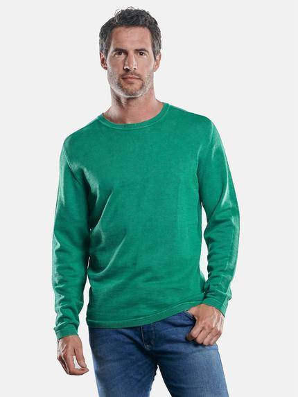 engbers Sportiver Baumwollpullover mit modischem Rundhalsausschnitt Grasgruen