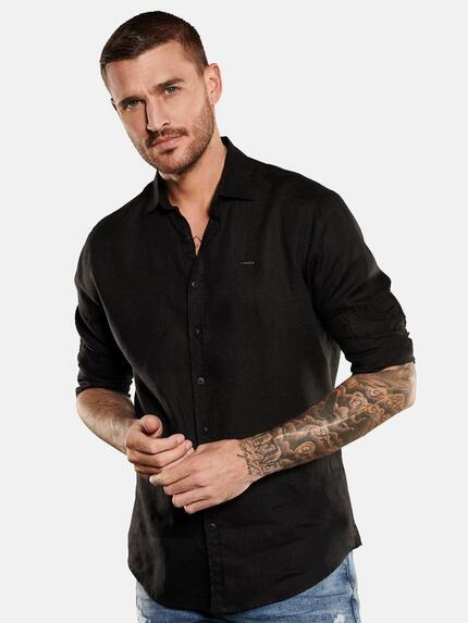 emilio adani Herren Langarm-Hemd aus Leinen Schwarz 34780 emilio adani Herren Langarm-Hemd aus Leinen Schwarz 34780
