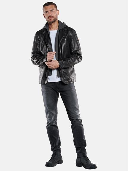 emilio adani Herren Lederjacke mit Sweat-Inlet Schwarz 33529 emilio adani Herren Lederjacke mit Sweat-Inlet Schwarz 33529