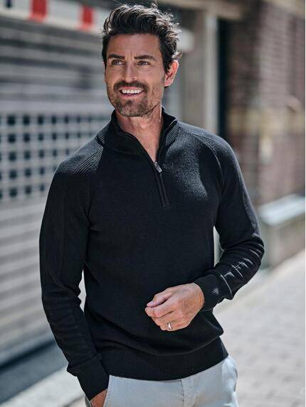 engbers Herren Pullover mit Troyerkragen Schwarz 39450