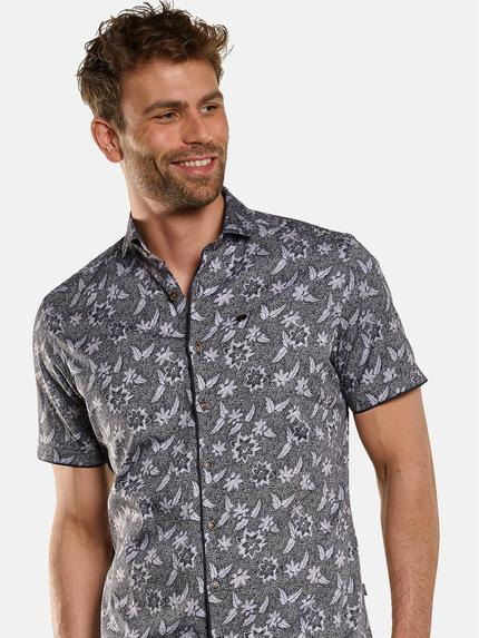 engbers Herren Kurzarm-Hemd floral gemustert Granitgrau 33061
