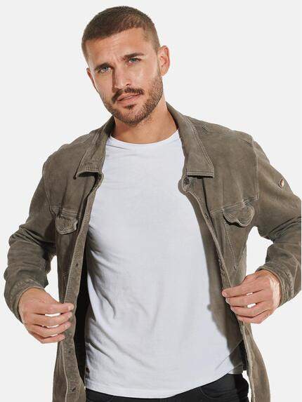 emilio adani Herren Overshirt aus Leder Grün 32248 emilio adani Herren Overshirt aus Leder Grün 32248
