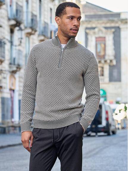 emilio adani Herren Pullover mit Troyer-Kragen Creme 41085