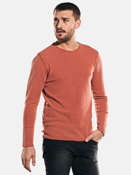 emilio adani Rundhals-Shirt mit feiner Struktur Dunkelorange