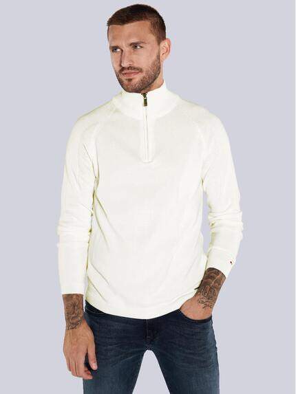 emilio adani Pullover mit Polo-Kragen Reinweiss