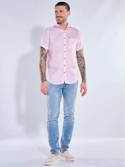 emilio adani Herren Leinen-Kurzarmhemd mit Brusttasche Rosa 40345 emilio adani Herren Leinen-Kurzarmhemd mit Brusttasche Rosa 40345