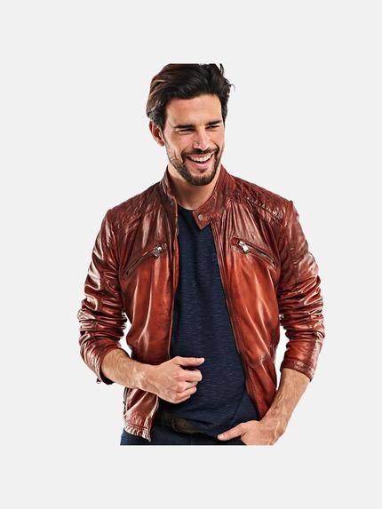 emilio adani maskuline Lederjacke Rostorange