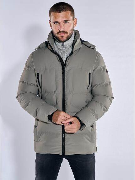 emilio adani Herren Steppjacke mit abnehmbarer Kapuze Beige 37425