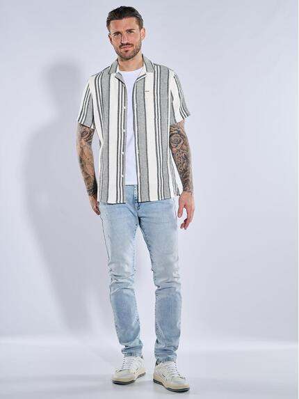 emilio adani Herren Kurzarm-Hemd gestreift Creme 39039