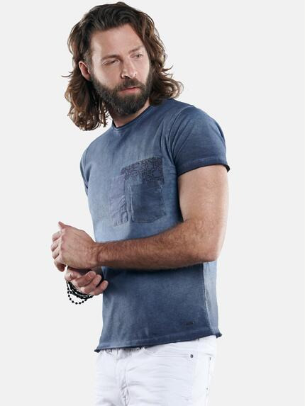 emilio adani Rundhals T-Shirt mit authentischem Farbeffekt Indigoblau